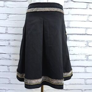 BCBGMAXAZRIA Kailin Black Pleated A-Line Skirt Metallic Tweed Trim Chain Size 10